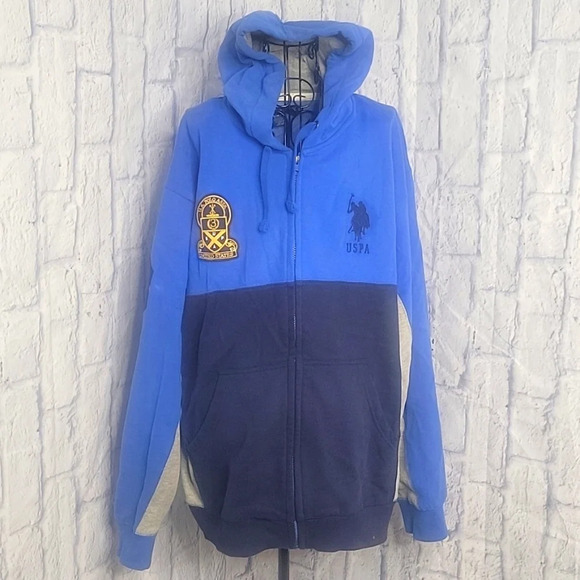 US POLO ASSN. Blue and Gray Zip Up Hoodie Jacket XL - Picture 1 of 9